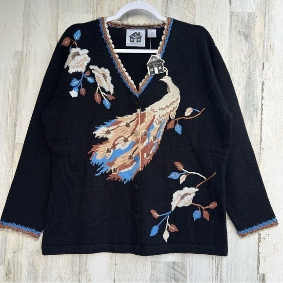 NEW! Storybook Knits Sweater Women’s Large Cardigan w peacock embroidered beaded - Picture 1 of 14